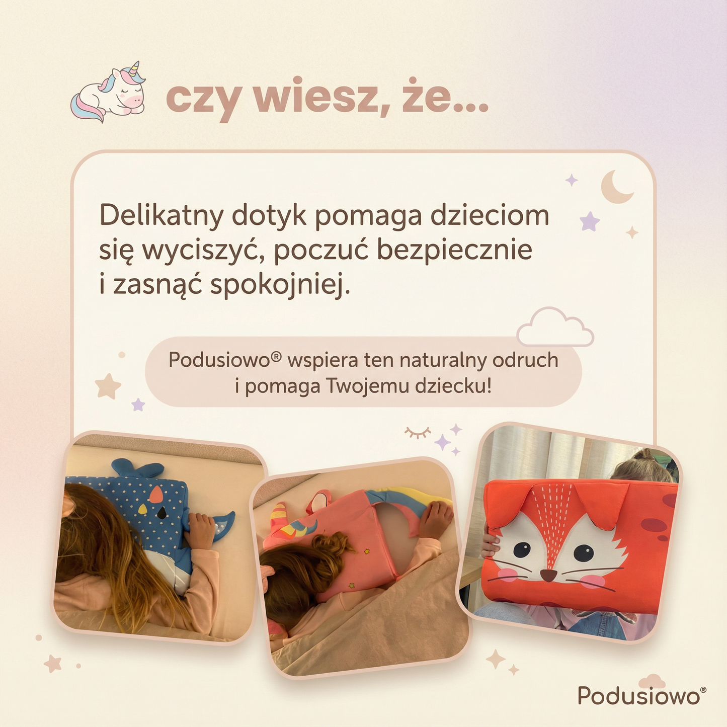 Podusiowo®: Ukojąca Sensoryczna Poduszka Przytulanka dla Dzieci